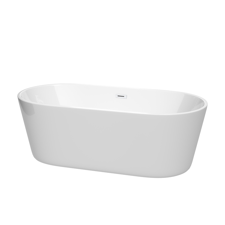 Wyndham Collection Carissa CD 67 Inch Freestanding Bathtub in White with Shiny White Drain and Overflow Trim image - 1