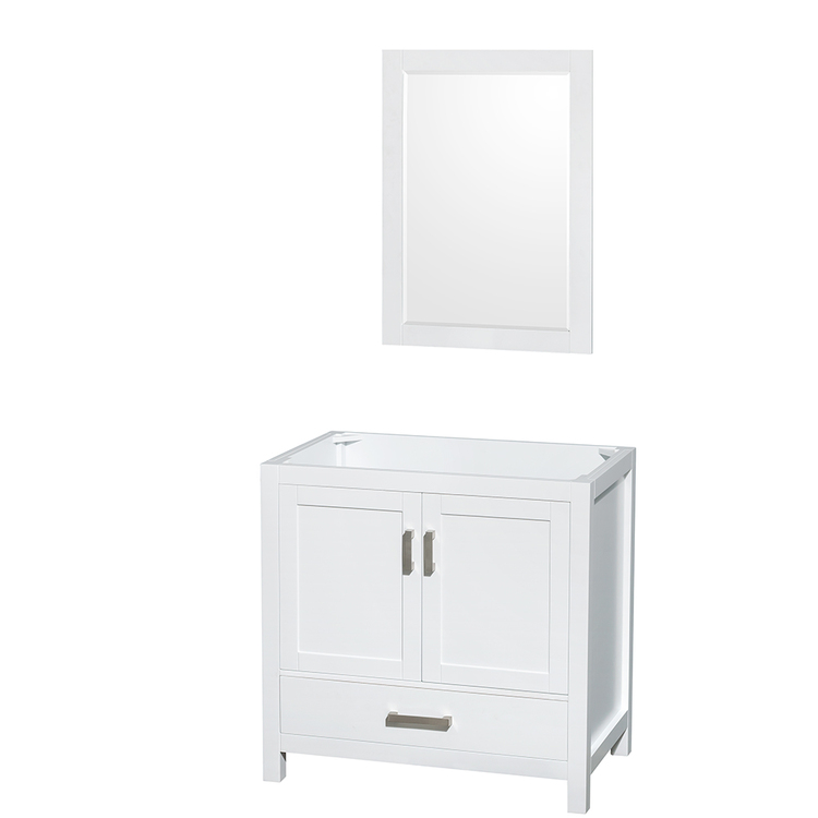 Wyndham Collection Sheffield 36 Inch Single Bathroom Vanity in White, No Countertop, No Sink, and 24 Inch Mirror image - 1