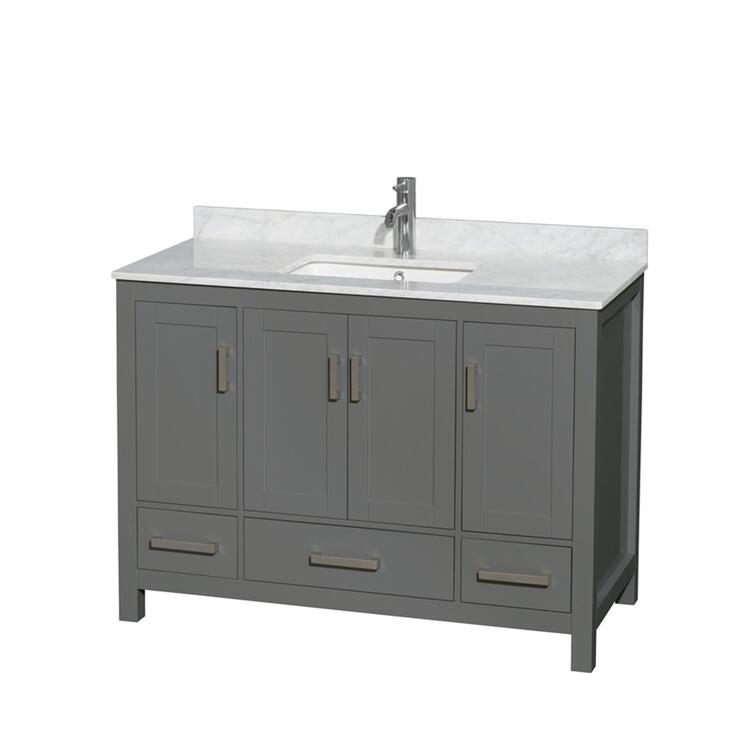 Dark Gray Bathroom Vanity w/White Marble Countertop & Undermount Sink 48 image - 1