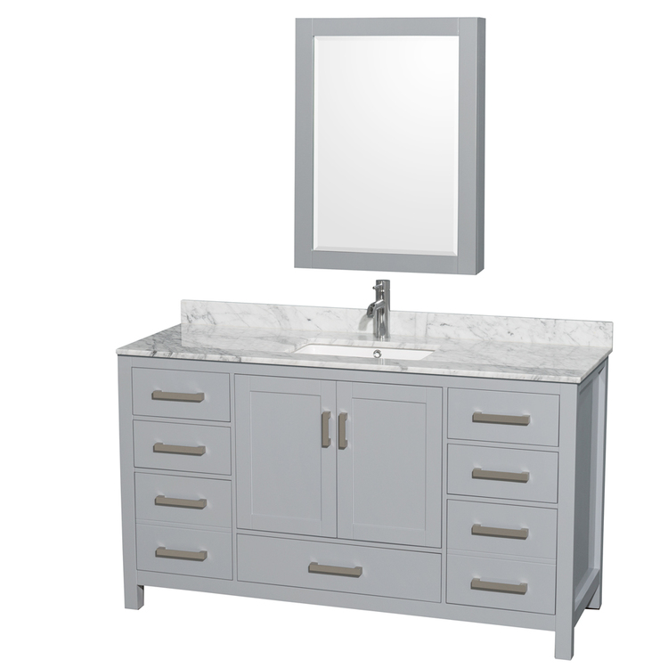 Sheffield 60 Gray Bathroom Vanity with White Marble & Undermount Sink image - 1