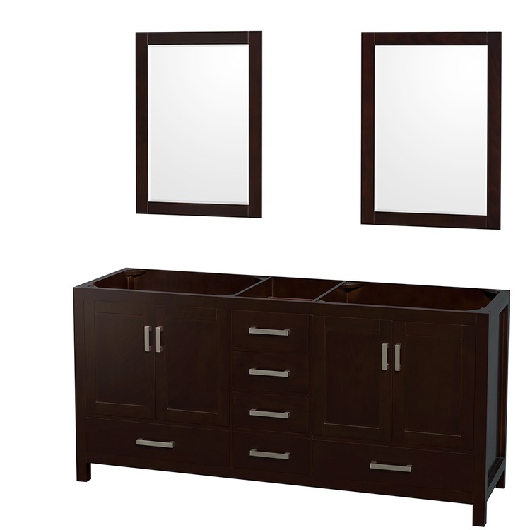 Wyndham Collection Sheffield 72 Inch Double Bathroom Vanity in Espresso, No Countertop, No Sinks, and 24 Inch Mirrors image - 1