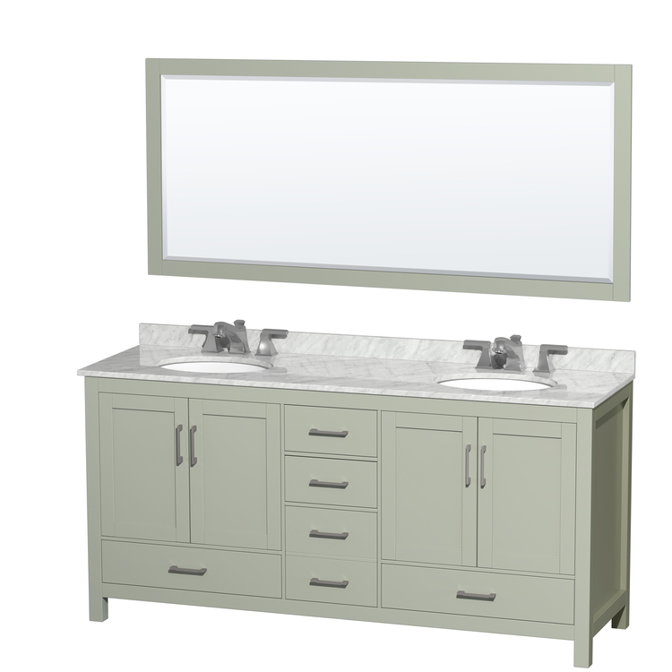 Light Green Double Vanity White Marble Carrara Mirror image - 1