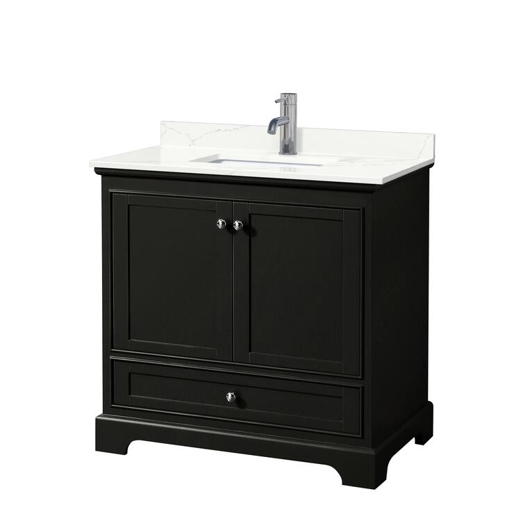 Dark Espresso Bathroom Vanity Quartz Countertop Chrome Trim image - 1