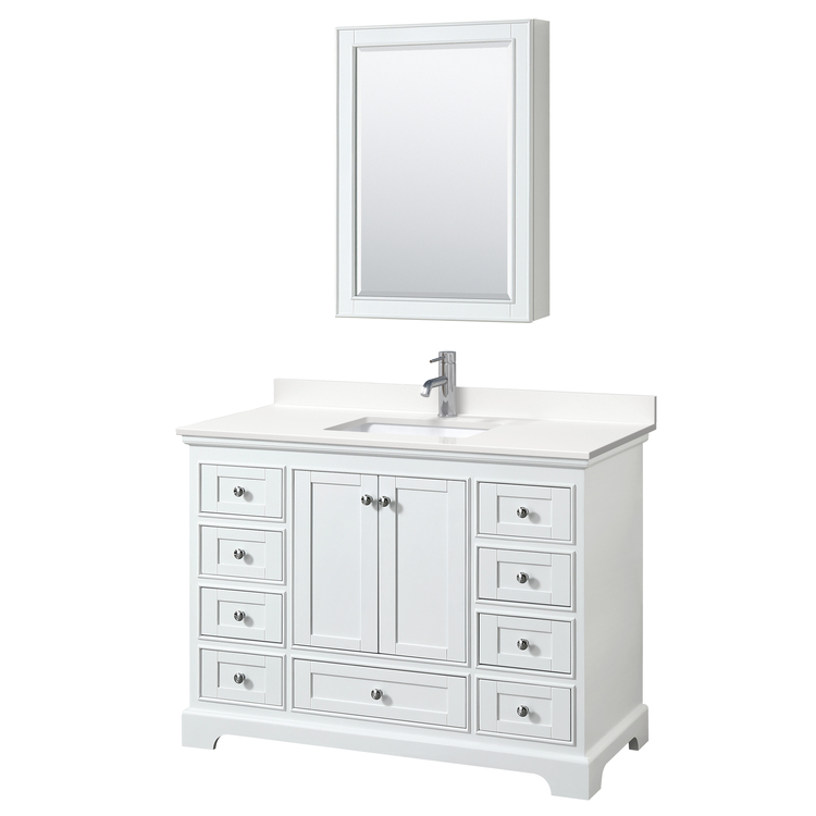 White Single Bathroom Vanity with Quartz Countertop & Medicine Cabinet 48 image - 1