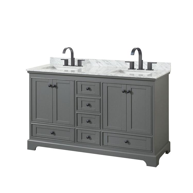 Dark Gray Bathroom Vanity with White Marble Countertop image - 1