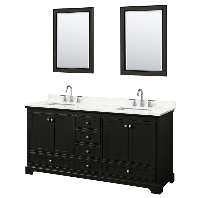 Dark Espresso Double Vanity Set Quartz Countertops Square Sinks image - 1
