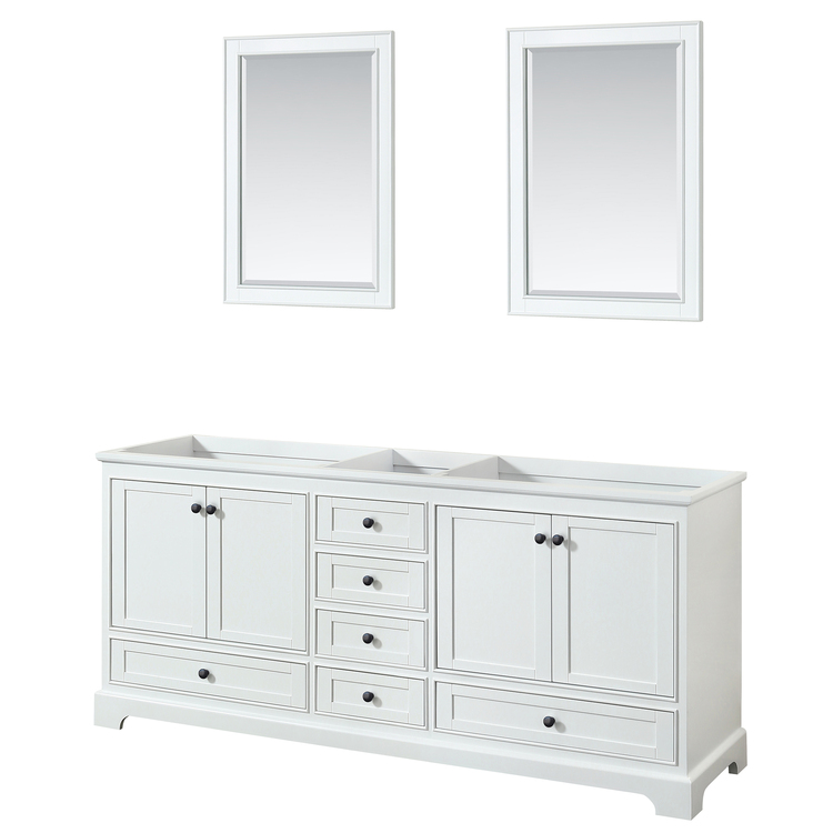 Wyndham Collection Deborah 80 Inch Double Bathroom Vanity in White, No Countertop, No Sinks, Matte Black Trim, 24 Inch Mirrors image - 1