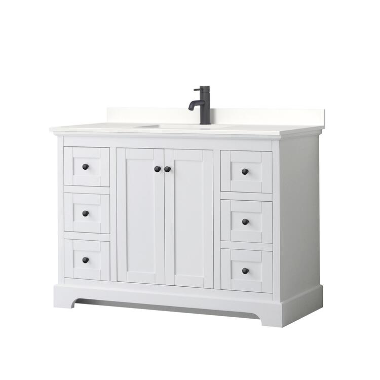 48 White Bathroom Vanity with Quartz Countertop and Matte Black Trim image - 1