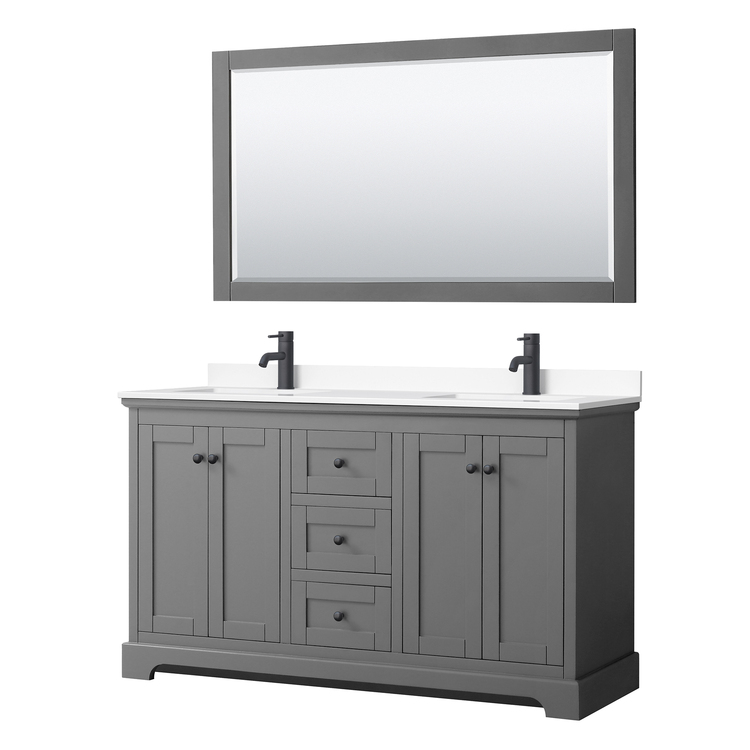 Dark Gray 60 Inch Bathroom Vanity with White Marble Countertop image - 1