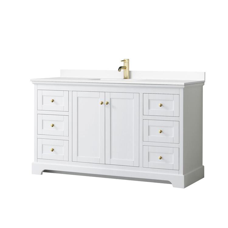 White Bathroom Vanity 60 Inch Single Sink Cultured Marble Countertop image - 1