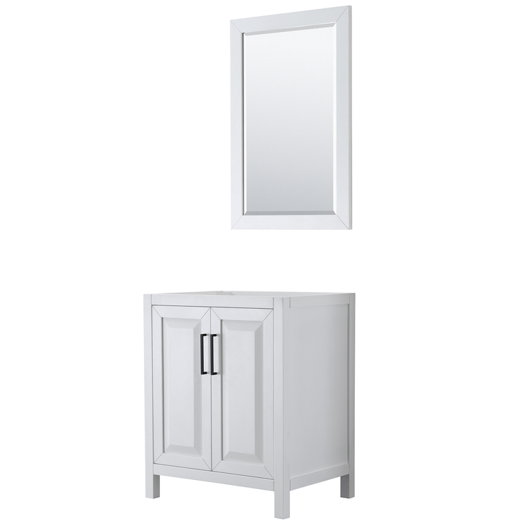 Wyndham Collection Daria 30 Inch Single Bathroom Vanity in White, No Countertop, No Sink, Matte Black Trim, 24 Inch Mirror image - 1