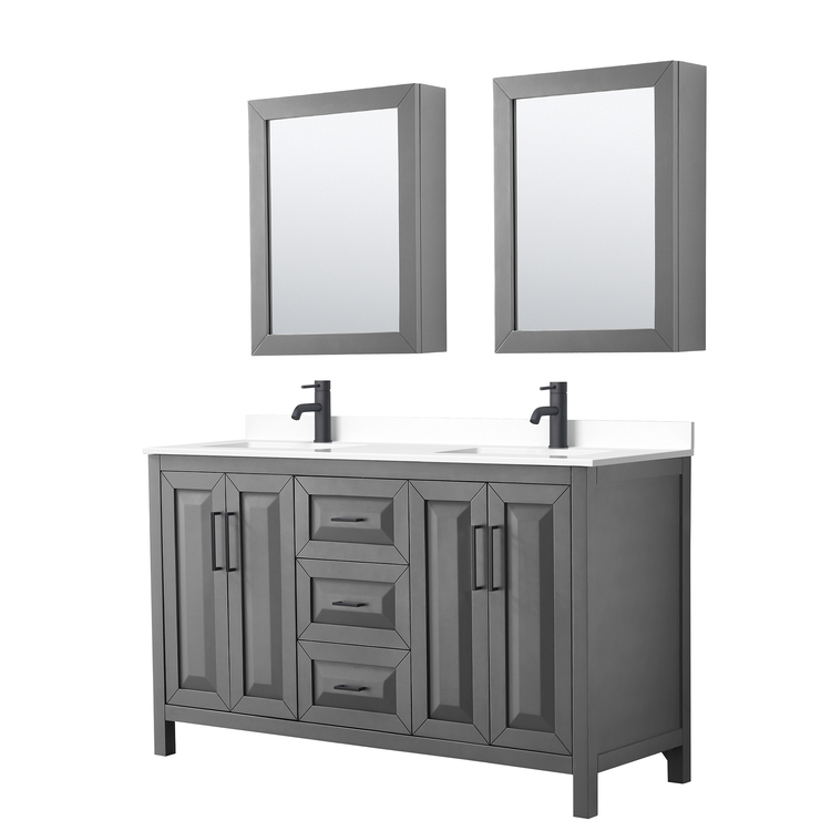 Dark Gray Bathroom Vanity w/ White Marble Top & Matte Black Trim image - 1