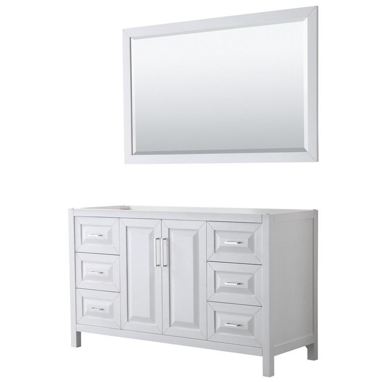 Wyndham Collection Daria 60 Inch Single Bathroom Vanity in White, No Countertop, No Sink, and 58 Inch Mirror image - 1