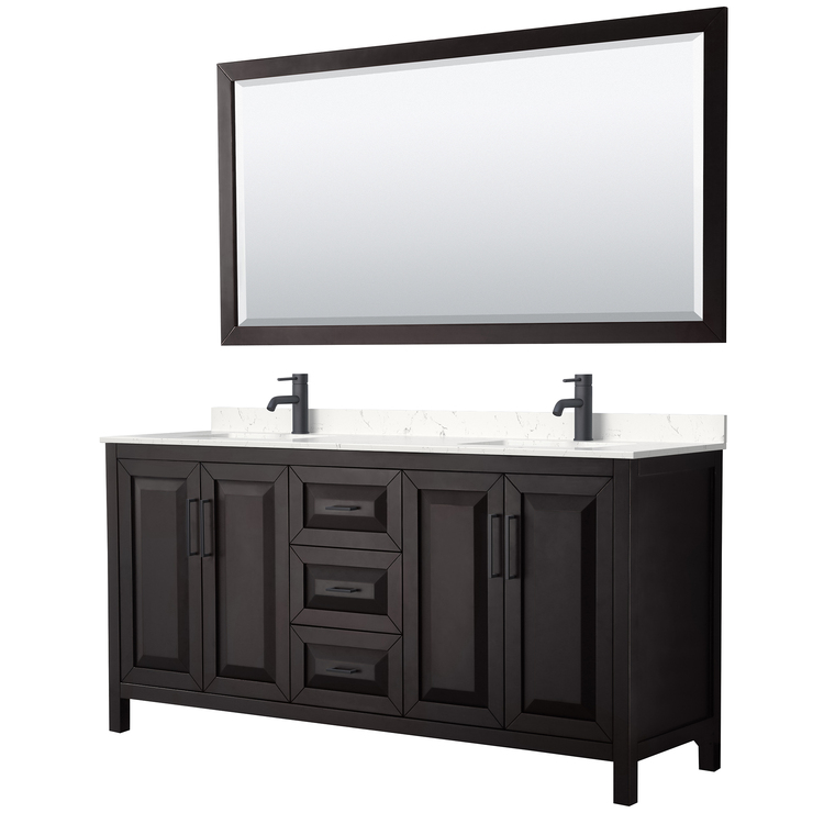 Dark Espresso Double Vanity w Cultured Marble Top Matte Black Trim image - 1