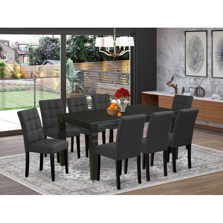 East West Furniture 9 Piece Dining Table Set with Butterfly Leaf and 8 Chairs - Thumbnail 2