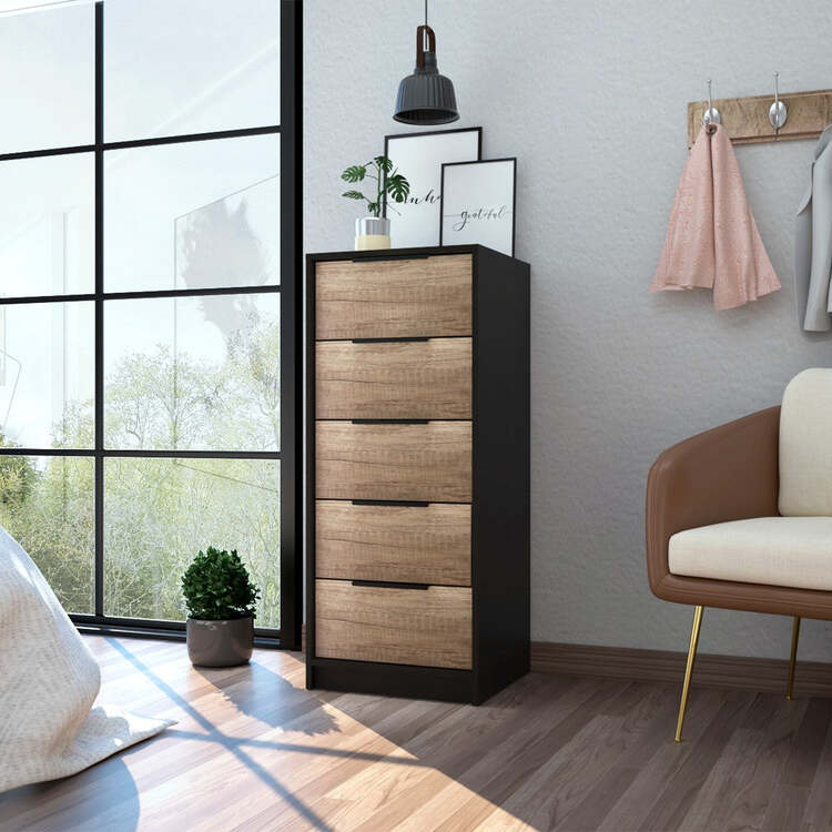 industrial design dresser Sikaic Dresser 49.5" Tall 5-Drawer Dresser with Anti-Tip Safety Black Industrial
