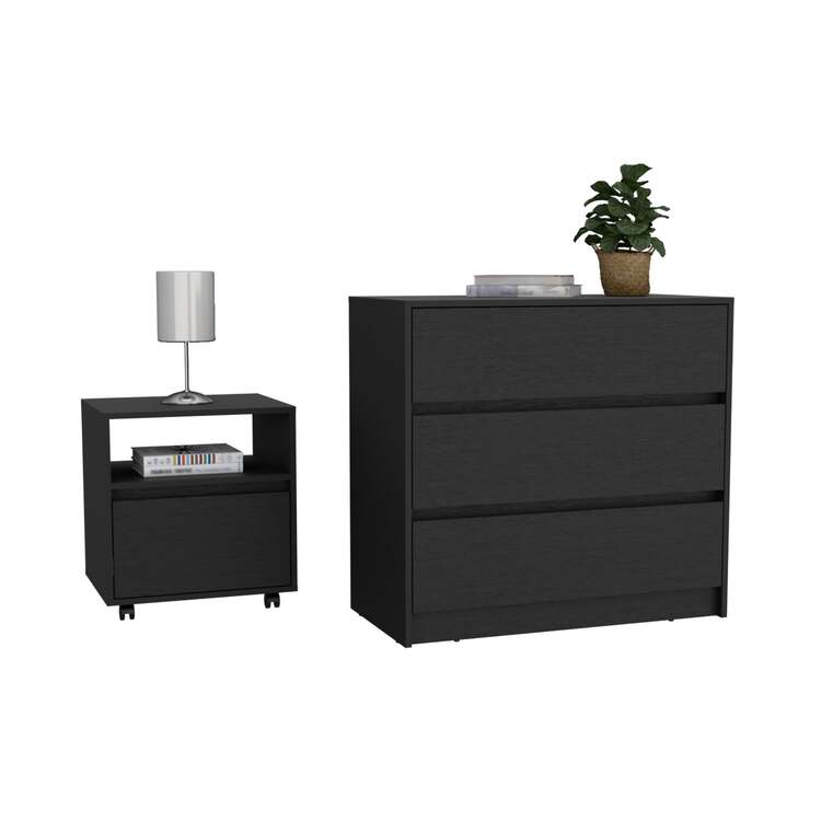 Milford 2 Piece Bedroom Set, Nightstand + Dresser, Black Wengue Finish Milford 2 Piece Bedroom Set, Nightstand + Dresser, Black Wengue Finish