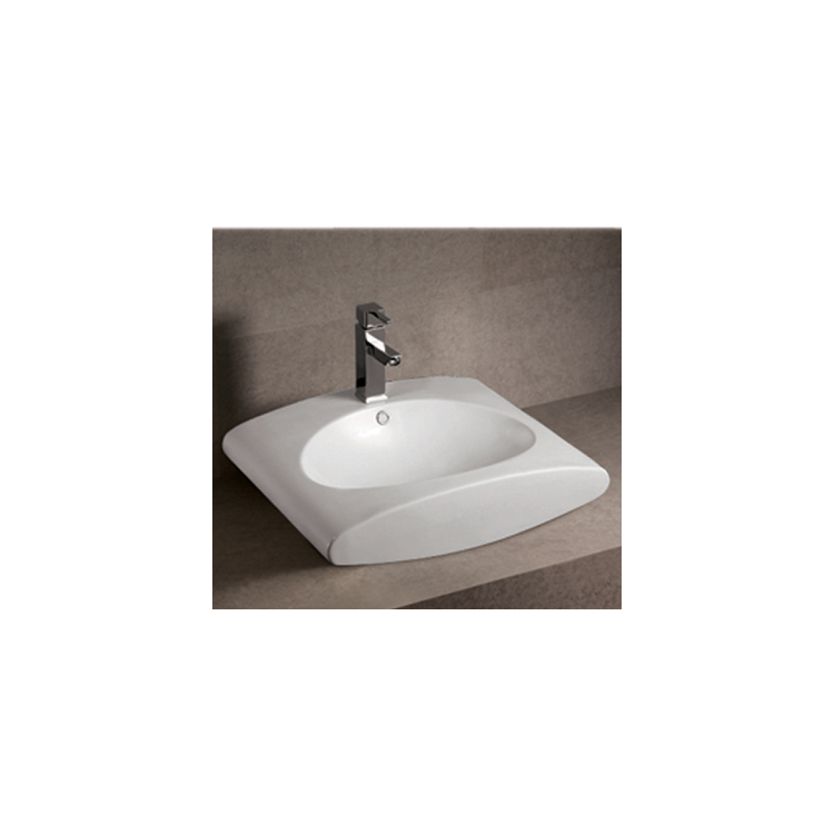 Rectangular Wall Mount Bathroom Basin with Oval Bowl image - 1