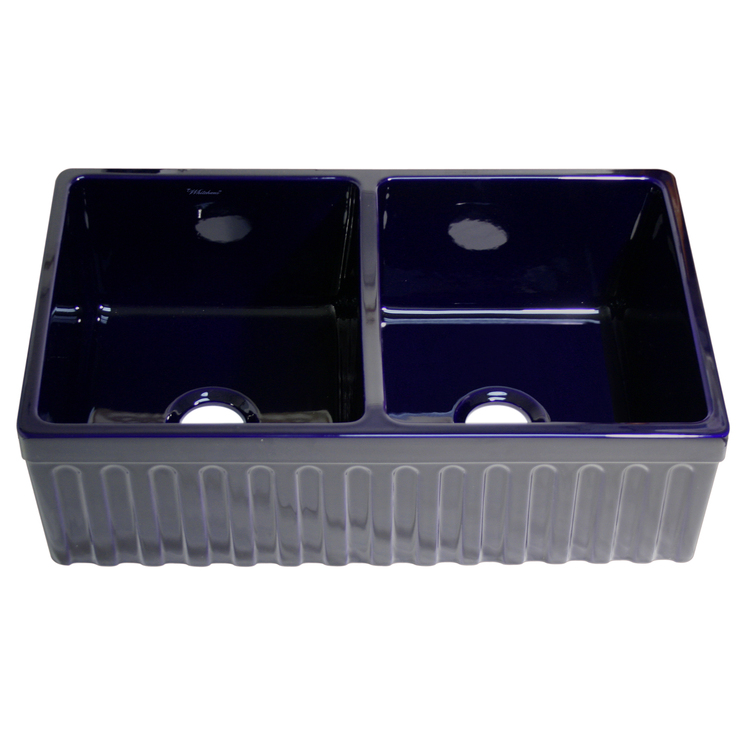 Fireclay Double Bowl Alcove Sink Reversible 2 & 1.75 Lip image - 1