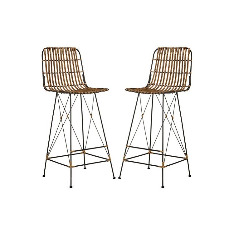 Mid - Century Modern Wicker Stool with Cushion and Wooden Frame - Safavieh image - 1