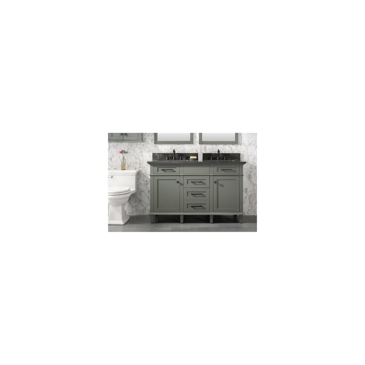 Legion Furniture 54-inch Pewter Green Finish Double Sink Vanity Cabinet With Blue Lime Stone Top image - 1