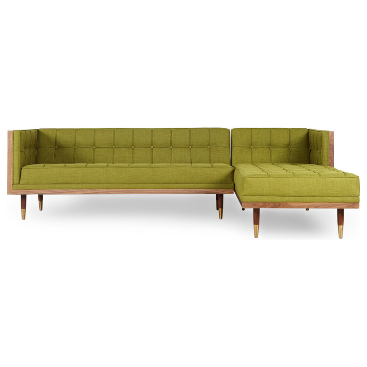 Kardiel Woodrow Modern Box Sofa Sectional, Atomic Moss/Walnut, Right