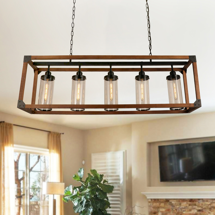 Warehouse of Tiffany Buris Imitation Wood/Forged Black 5-light Chandelier image - 1