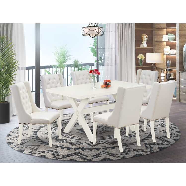 7 Piece Dining Set - Grey Faux Leather Parsons Chairs & Table image - 1