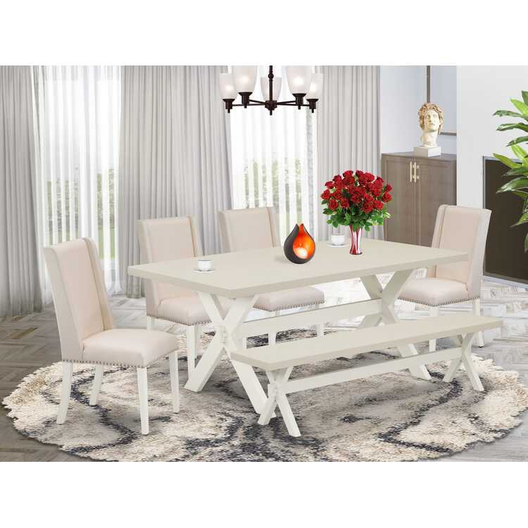 Cream Color Linen Kitchen Dining Table Set Furniture image - 1