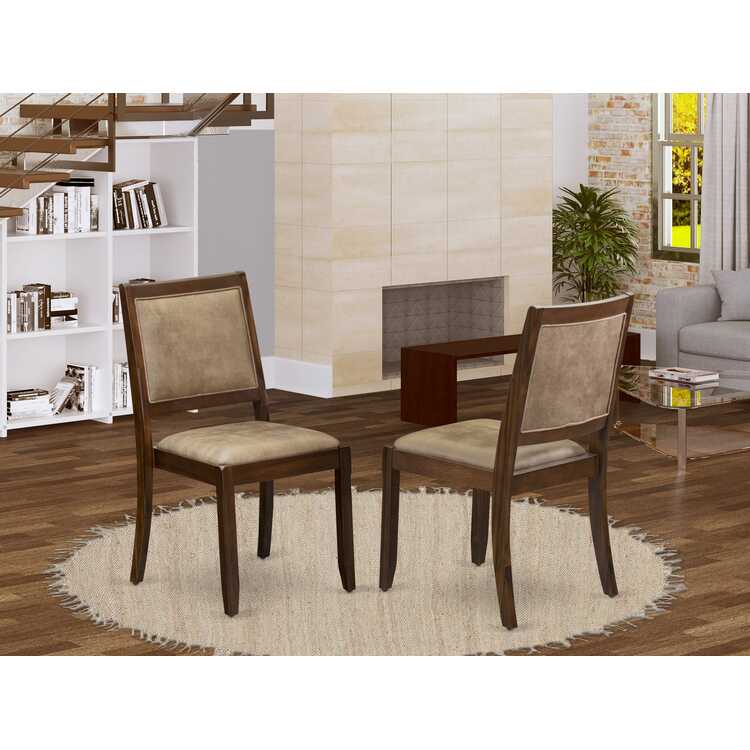 East West Furniture Luxe By X2P8T28 Dining Room Chair with brown textured Faux Leather and upholstered back, Antique Walnut Finish, image - 1