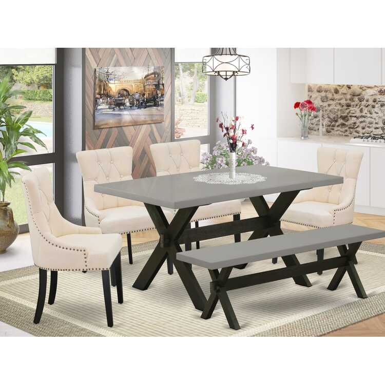 6-Piece Kitchen Dining Set - Linen Fabric Chairs & Bench image - 1