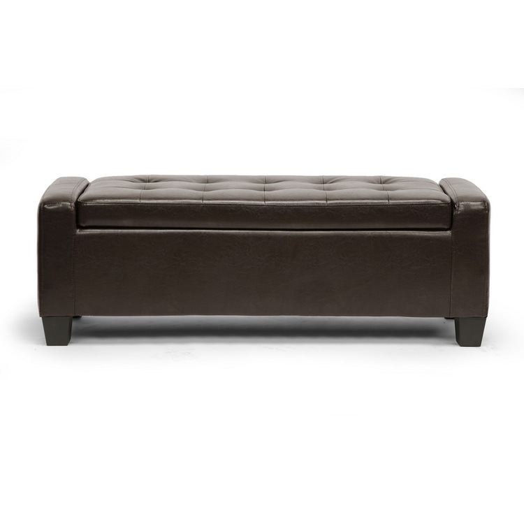 Dark Brown Storage Ottoman with Cushioned Top & Eucalyptus Wood Frame image - 1