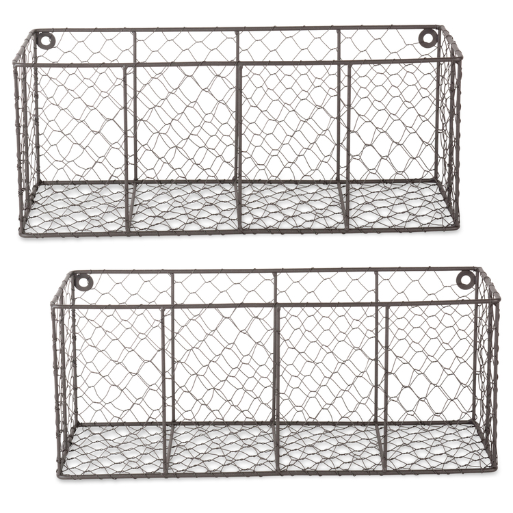 Vintage Wire Wall Baskets Set of 2 Large Rectangular Grey Industrial Style - Design Imports image - 1