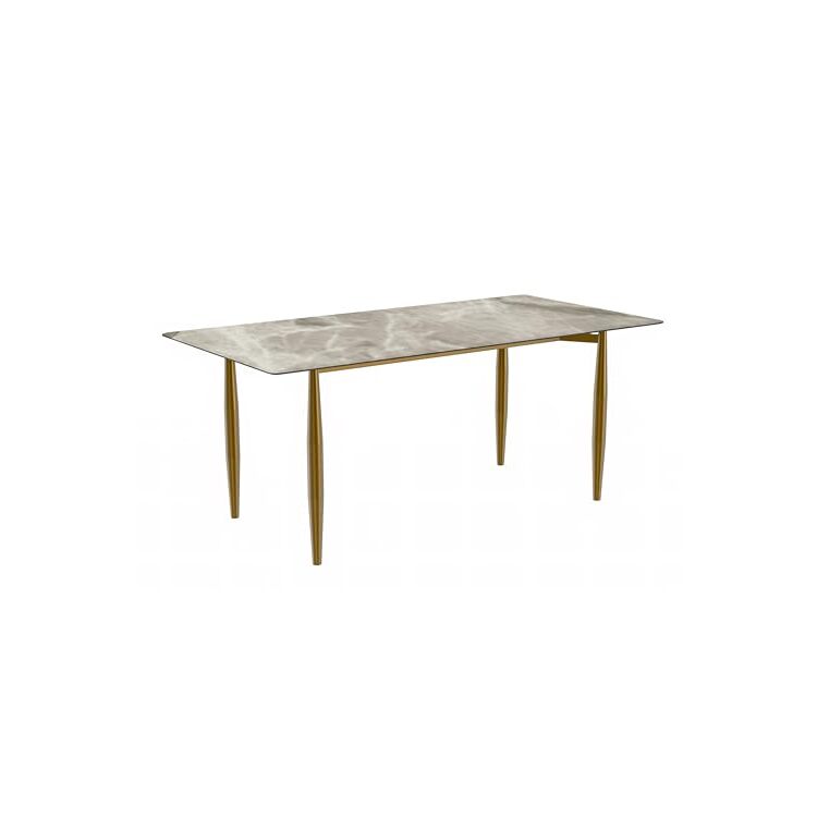 Mid-Century Modern Dining Table with Sintered Stone Top & Bronze Base