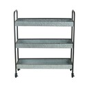 Benjara 40 Inch Metal Rolling Cart, 3 Tier Shelves, Caster Wheels, Galvanized Gray Thumbnail - 1