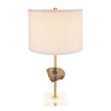 A&B Home Table Lamp with Agate Slice and Drum Shade - 14"Dia. x 25"H - White/Gold Thumbnail - 1
