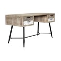 Benjara Aliz 55 Inch Modern Acacia Wood Office Desk, 4 Drawers, Metal Legs, Brown Thumbnail - 1