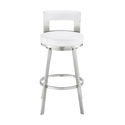 Armen Living Lynof Swivel Bar Stool in Brushed Stainless Steel with White Faux Leather Thumbnail - 1