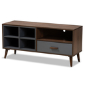Baxton Studio Garrick Modern and Contemporary Two-Tone Grey and Walnut Brown Finished Wood 1-Drawer TV Stand Thumbnail - 1