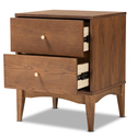 Baxton Studio Landis Mid-Century Modern Ash Walnut Finished Wood 2-Drawer Nightstand Thumbnail - 1
