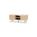 Baxton Studio Sebille Mid-Century Modern Light Brown Finished Wood 2-Door TV Stand with Natural Rattan Thumbnail - 1