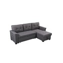 Benjara Fay 84 Inch Sectional Sofa Chaise with USB Port and Pull Out Bed, Dark Gray Thumbnail - 1