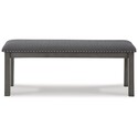 Benjara Fia 47 Inch Modern Bench, Antique Gray Wood, Gray Polyester Padded Seat Thumbnail - 1