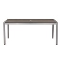 Benjara Fifi 71 Inch Outdoor Dining Table, Polyresin Top, Silver Aluminum Frame Thumbnail - 1