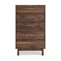 Benjara Kip 50 Inch 5 Drawer Modern Tall Dresser Chest, Dark Brown, Gold Handles Thumbnail - 1