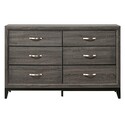 Benjara Mazie 58 Inch Modern 6 Drawer Dresser with Mirror, Wood Frame, Gray Finish Thumbnail - 1