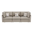 Benjara Niyam 95 Inch Modern Sofa Couch in Wood Frame, Padded Seats, Pillows, Gray Thumbnail - 1