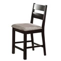 Benjara Reid 24 Inch Counter Height Chair, Set of 2, Slatted, Espresso Brown, Gray Thumbnail - 1