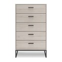 Benjara Zed 51 Inch 5 Drawer Chest, Natural Beige Wood Frame, Black Metal Base Thumbnail - 1