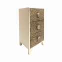 The Urban Port 3 Drawer Mango Wood Accent Storage Cabinet with Detailed Front Panels, White and Brown Thumbnail - 1